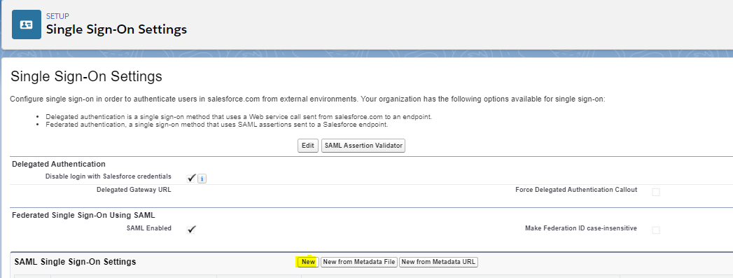 single sign-on settings in salesforce